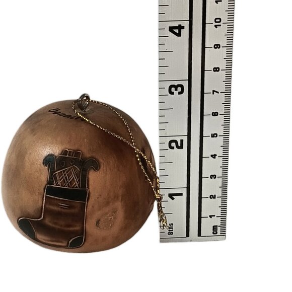 Handcarved Gourd Christmas Ornament Santa Stocking Bells 2.5" X 2.5" Brown - Picture 5 of 9